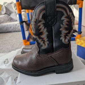 Dream Pairs Brown and Black Kids Cowboy Boots